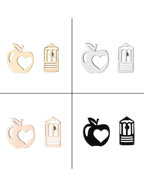Pendientes De Botón Asimétricos De Manzana Con Forma De Lápiz De Acero Inoxidable
