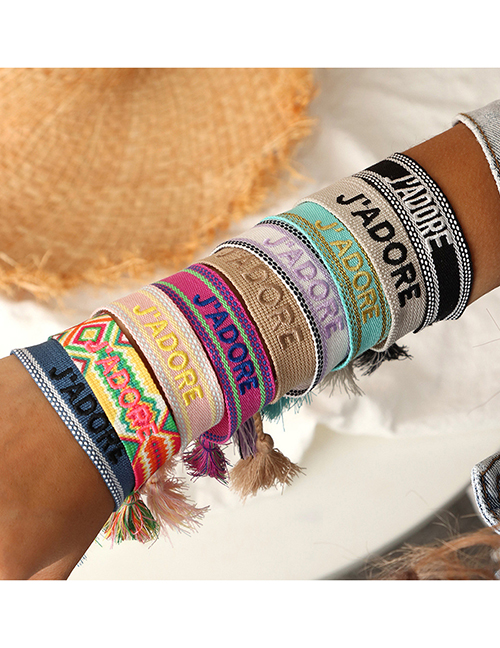 Pulsera De Borlas Bordadas Con Letras Tejidas En Algodón
