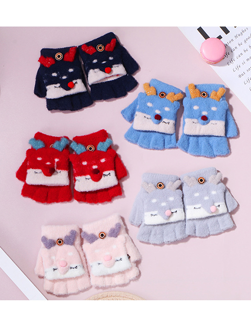 Navidad Jacquard Mink Fleece Knitted Flip Half Finger Guantes