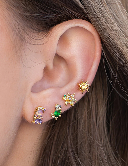 Pendientes Girasol De Cobre Con Baño De Oro Y Circonitas