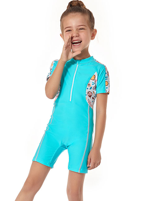 Traje De Baño De Una Pieza Para Niños Con Cremallera Y Panel Estampado De Nailon