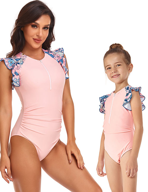 Traje De Baño De Una Pieza Para Niños Con Cremallera Y Panel Estampado De Nailon