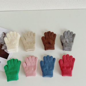 Guantes De Cinco Dedos Para Niños De Punto De Lana.