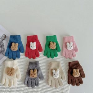 Guantes De Cinco Dedos De Lana Para Niños Conejito Tridimensional
