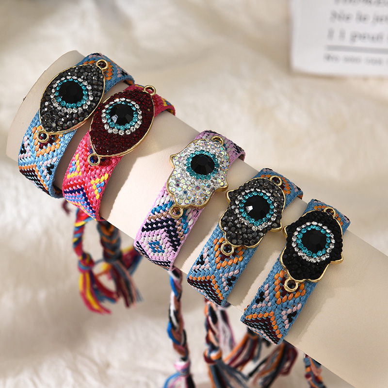 Pulsera De Borla Trenzada Con Patrón De Ojo De Diamante De Aleación