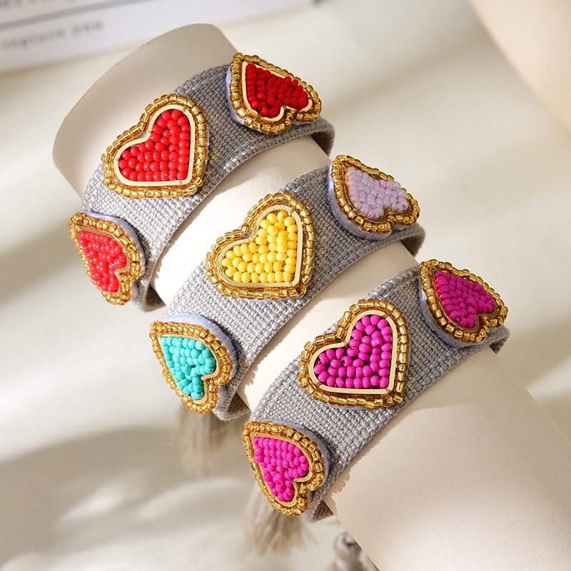 Pulsera De Borlas Trenzadas De Tela Love De Cuentas De Arroz