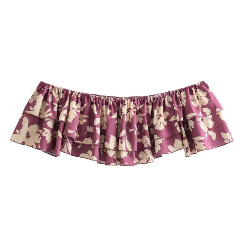 Top Estampado De Un Solo Hombro Con Volantes