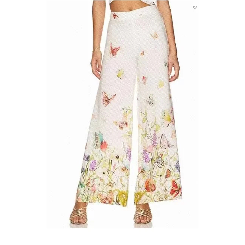 Pantalón Ancho De Poliéster Con Estampado De Mariposas