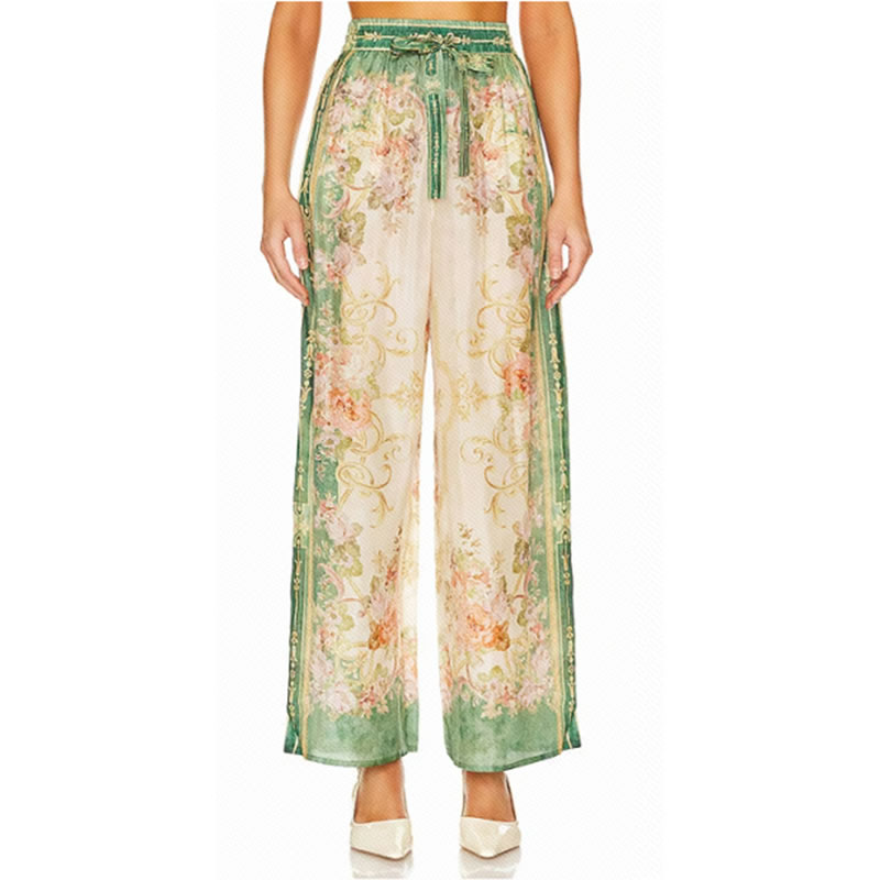 Pantalones Anchos Con Estampado De Poliéster