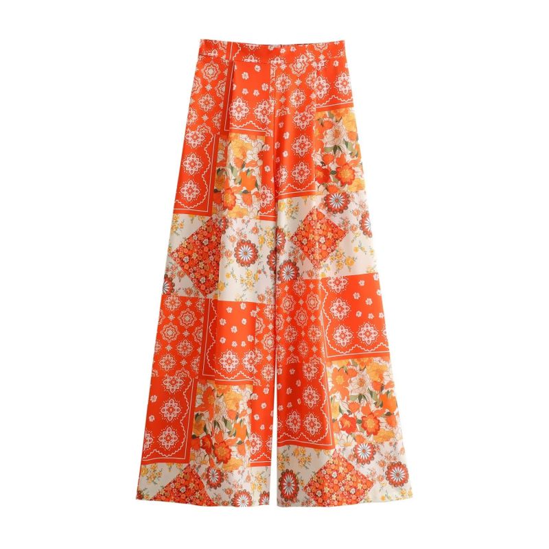 Pantalones Anchos Con Estampado De Poliéster