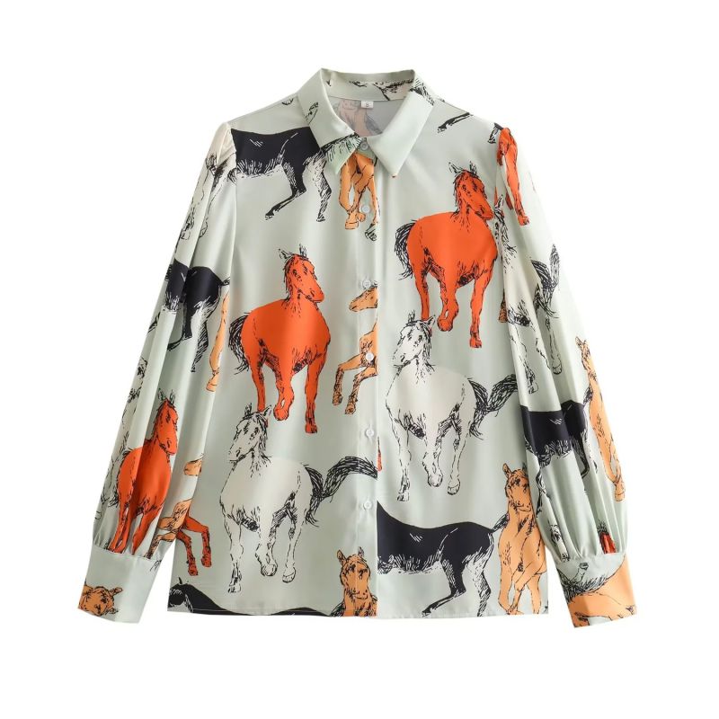 Camisa Con Botones En Solapa Estampada De Poliéster