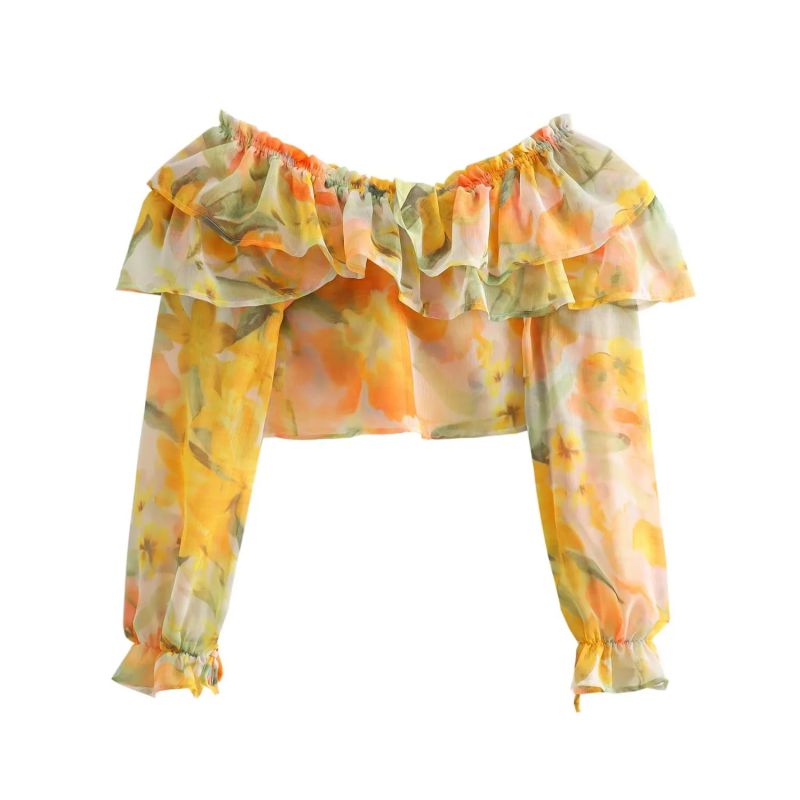 Top De Un Solo Hombro Con Volantes Y Efecto Tie-dye De Poliéster
