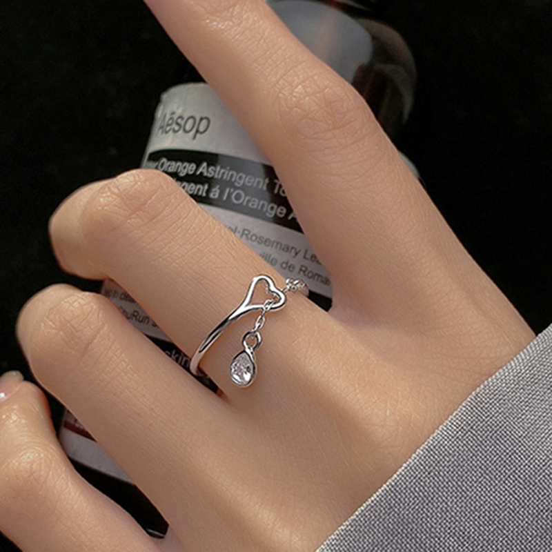 Anillo Abierto De Diamantes Con Forma De Pera Y Engaste De Cobre