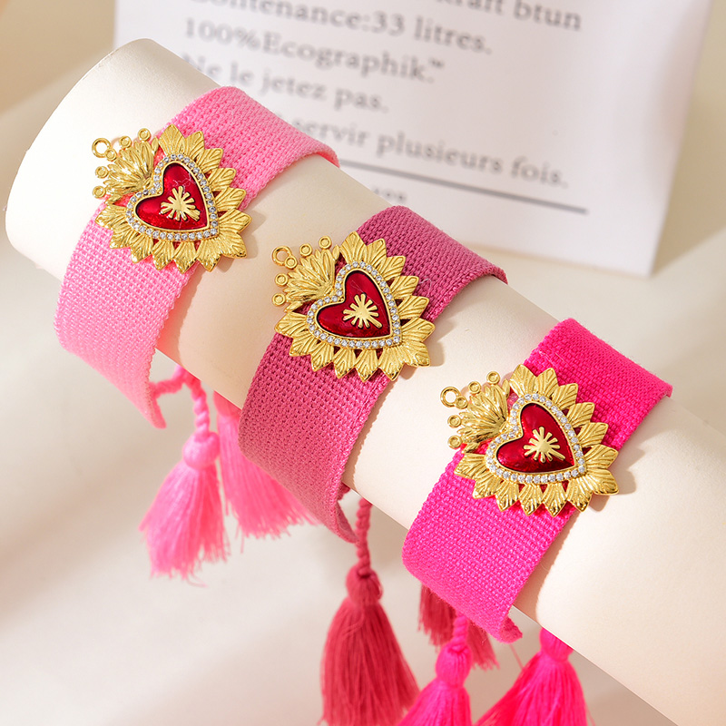 Pulsera De Borla Trenzada De Amor Con Goteo De Aceite Irregular De Circón Con Incrustaciones De Cobre
