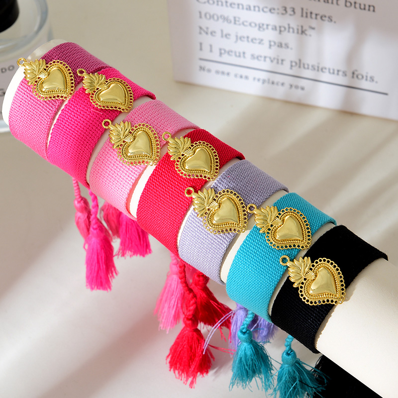 Pulsera De Borlas Trenzadas De Corazón De Cobre Irregular