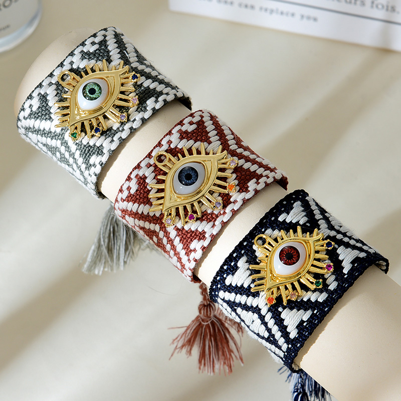 Pulsera Trenzada De Borlas De Diamantes Con Ojos De Circonitas Incrustadas En Cobre