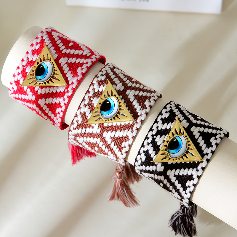 Pulsera De Borlas De Diamantes Trenzada Con Ojos Triangulares De Circonitas Engastadas En Cobre