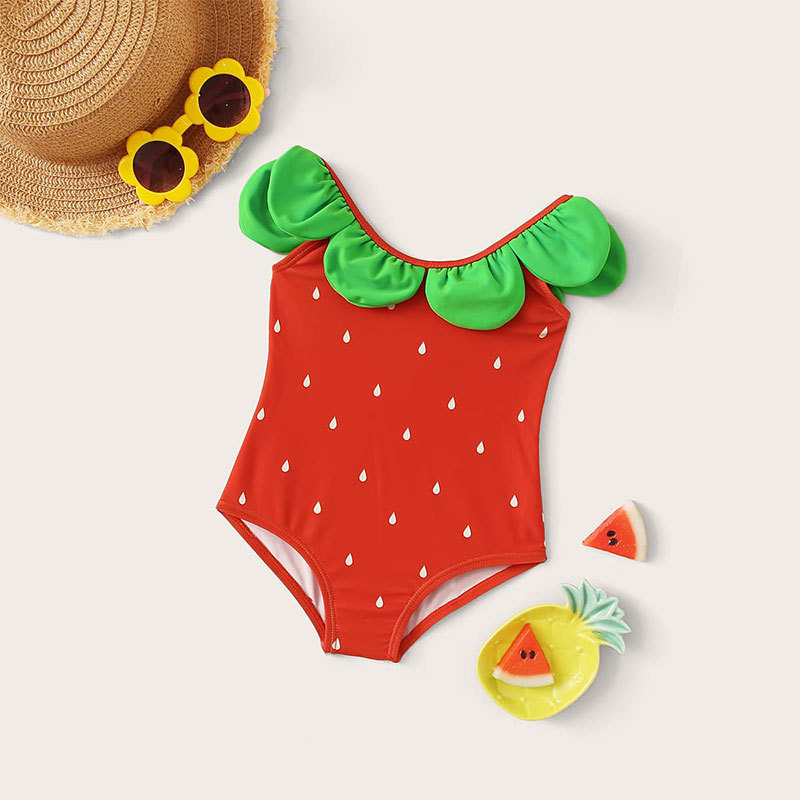 Bañador Infantil De Una Pieza Fresas De Poliéster Sin Mangas