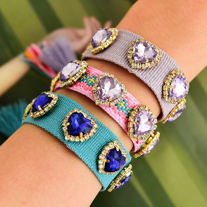 Pulsera Tejida Con Borlas Y Patrón De Corazón De Diamantes De Aleación