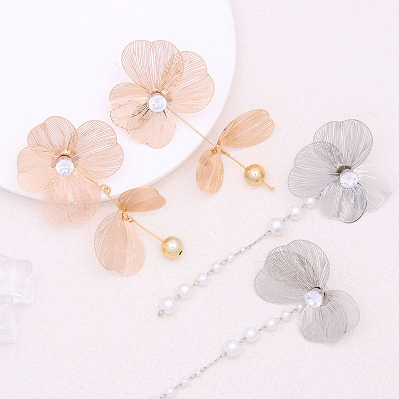 Pendientes De Flores De Diamantes De Acero Inoxidable