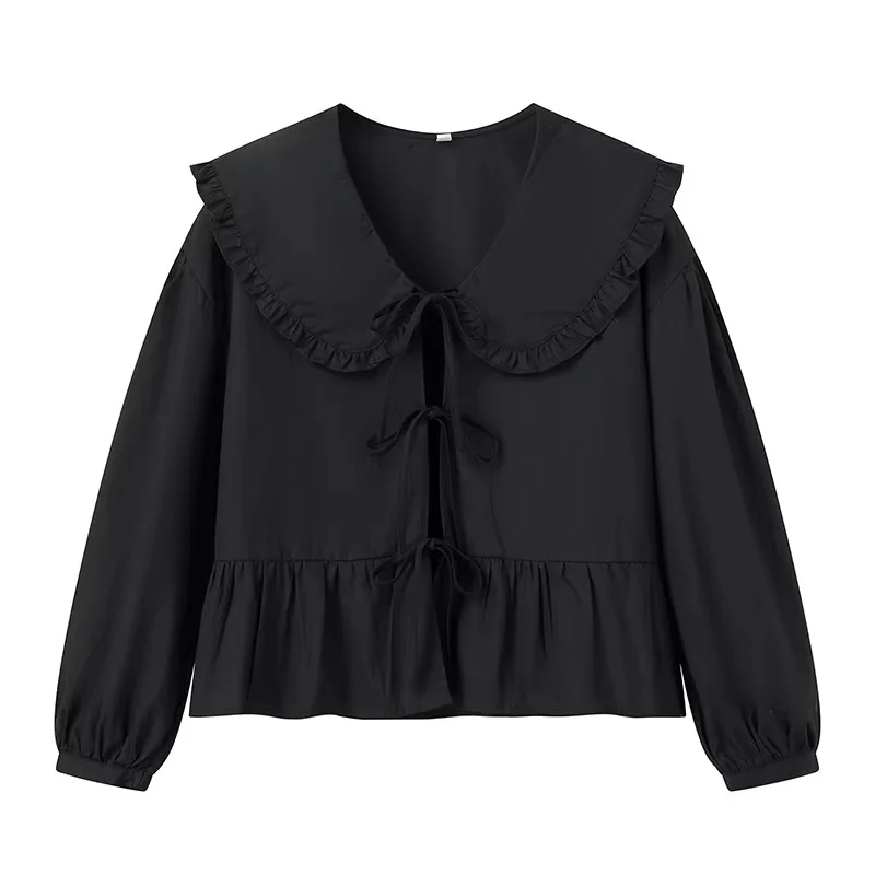 Camisa Con Cordones De Poliéster Con Cuello Muñeca