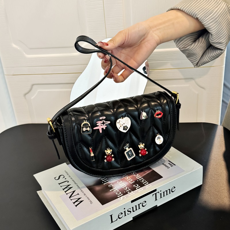 Bolso De Hombro Con Solapa Y Parche De Diamantes De Pu