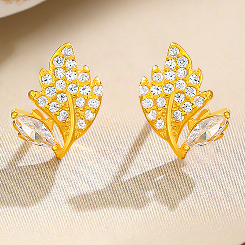 Pendientes De Hoja De Diamantes De Plata