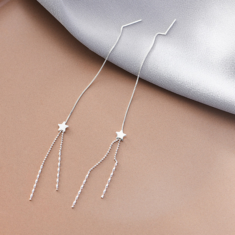 Pendientes Estrella Borla Cadena Plata