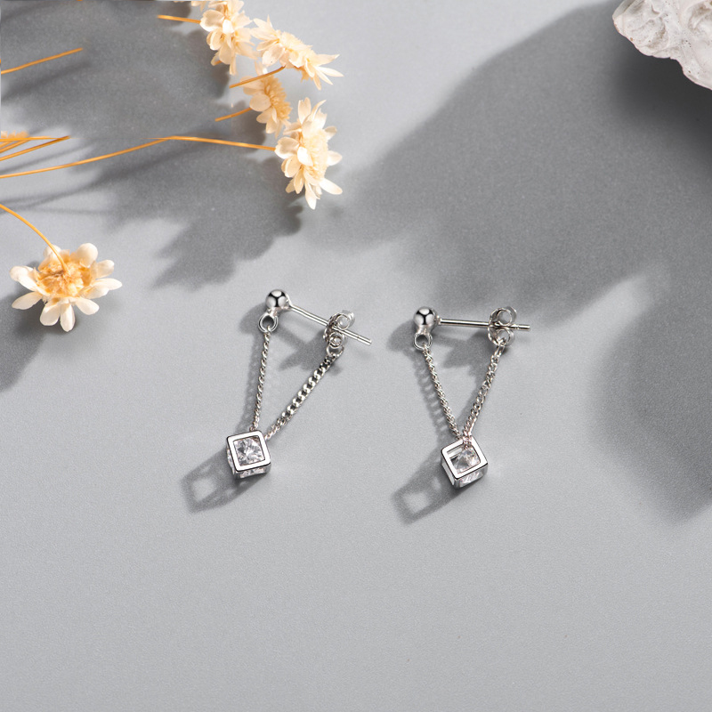Pendientes Cubo Hueco Plata Y Diamantes