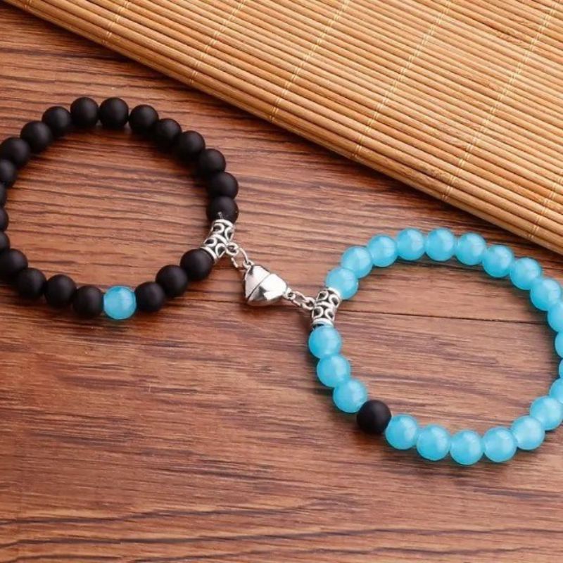 Conjunto De Pulsera De Amor Magnética Con Cuentas De Piedra Natural Geométrica