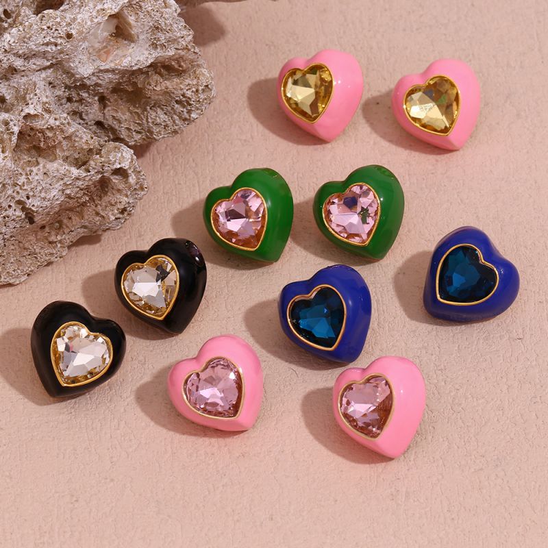 Pendientes Love De Acero Chapado En Oro Y Diamantes