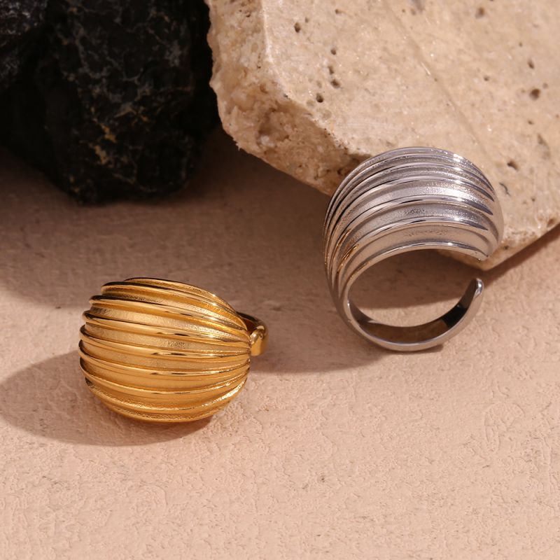 Anillo Abierto Geométrico De Acero Chapado En Oro