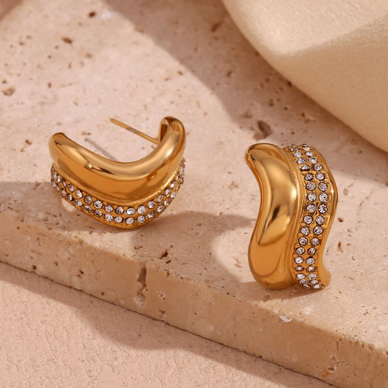 Pendientes Irregulares De Diamantes De Acero Chapado En Oro