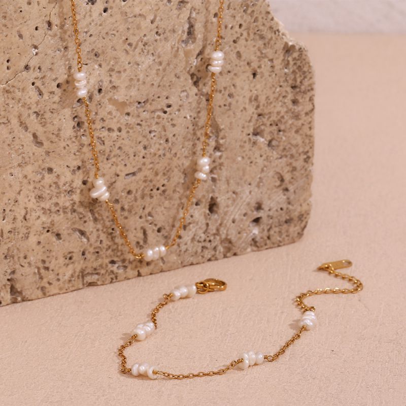 Collar De Perlas Con Cuentas Bañadas En Oro De Acero Inoxidable