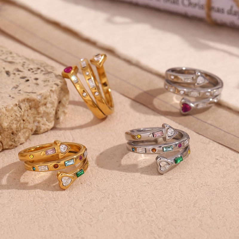 Anillo Abierto Con Flecha De Diamante Y Acero Inoxidable