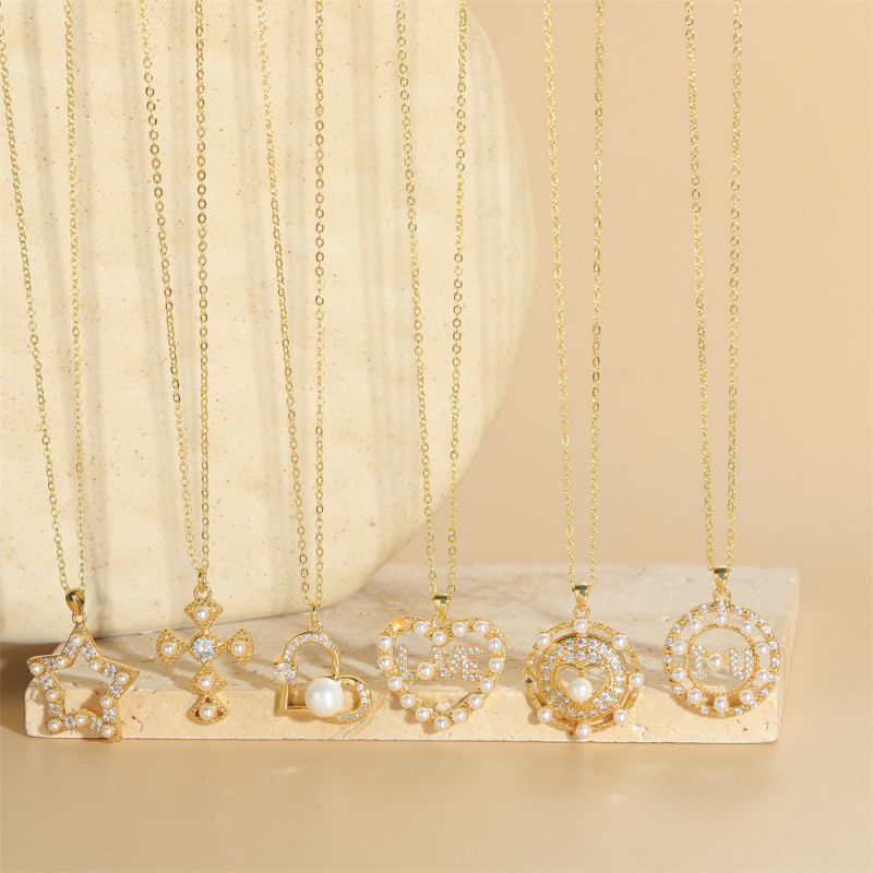 Collar Love De Cobre Engastado Con Diamantes Y Perlas