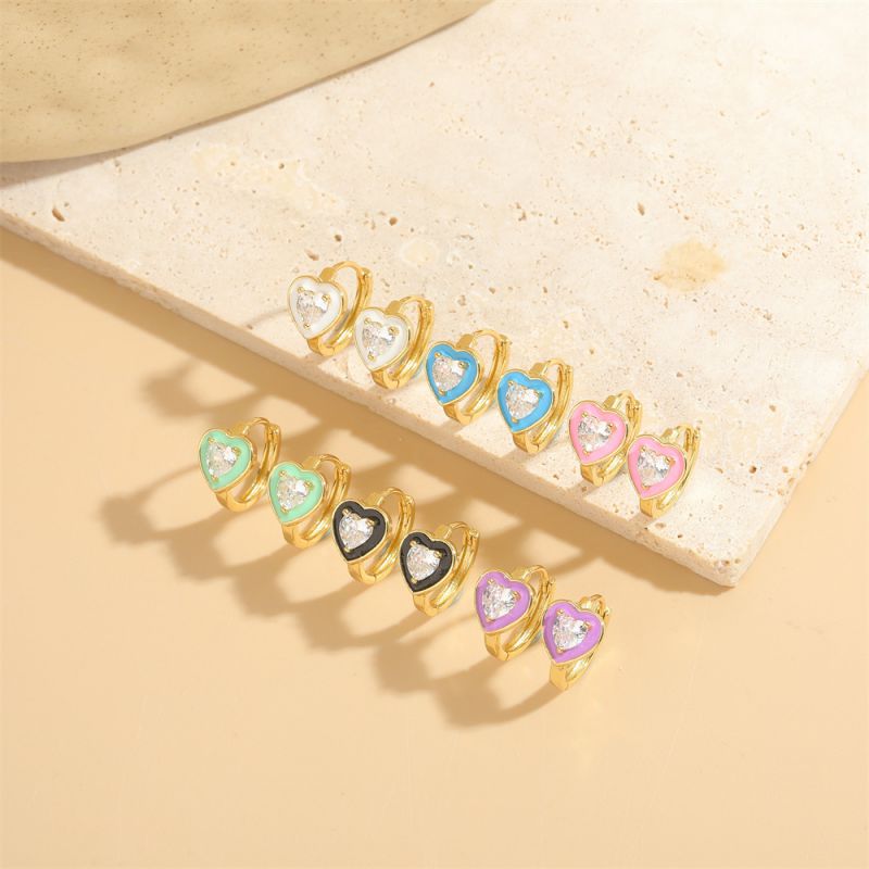 Pendientes De Amor Con Gota De Aceite De Diamante Con Incrustaciones De Cobre