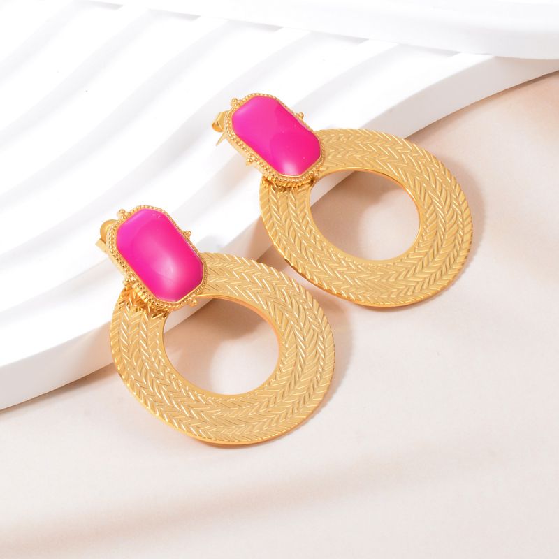 Pendientes Redondos De Acero Inoxidable Chapados En Oro