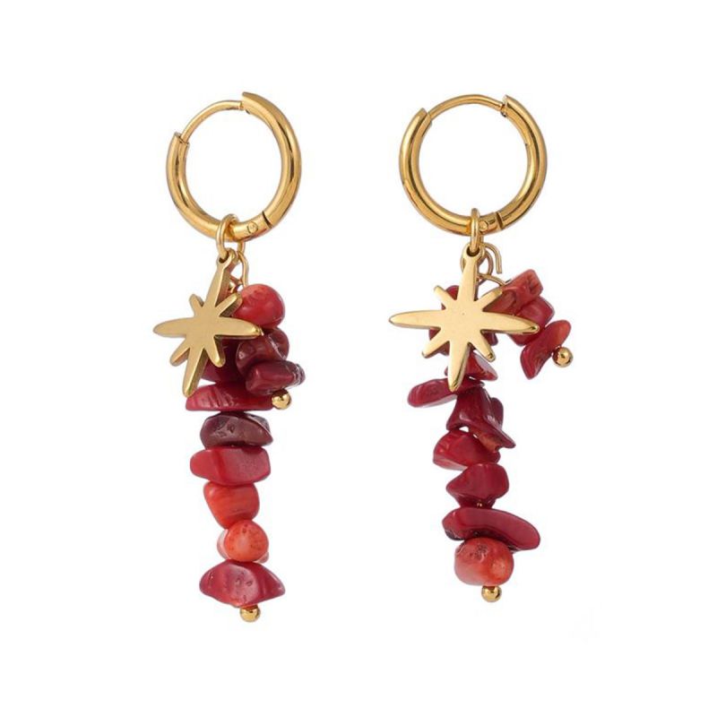 Pendientes De Grava Starburst De Acero Inoxidable