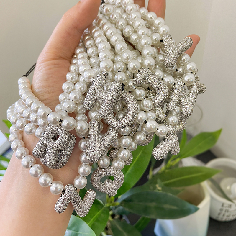 Conjunto De Cobre Con Colgante De 26 Letras Y Pulsera Trenzada De Perlas Con Cuentas