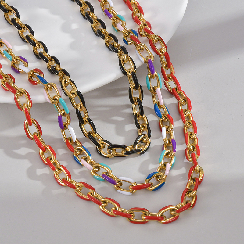 Collar De Cadena Con Goteo De Aceite De Acero Inoxidable