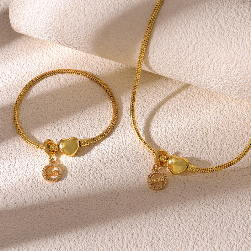 Pulsera Con Hebilla De Amor Con Colgante De Mamá Con Letra Redonda De Circón Con Incrustaciones De Cobre