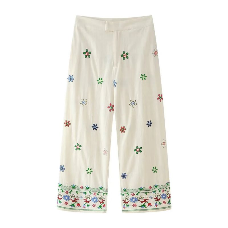 Pantalón Bordado De Flores