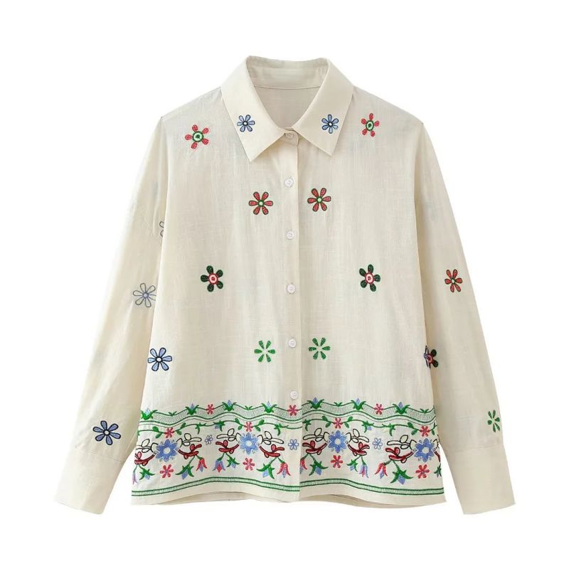 Camisa Con Solapa Y Estampado Bordado