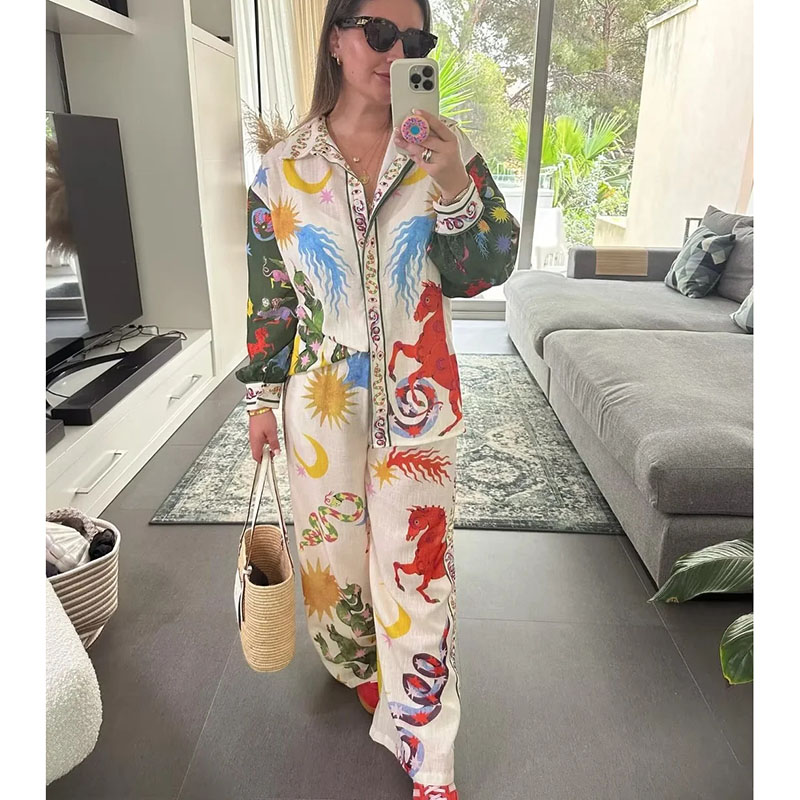 Pantalón Bordado Estampado Poliéster