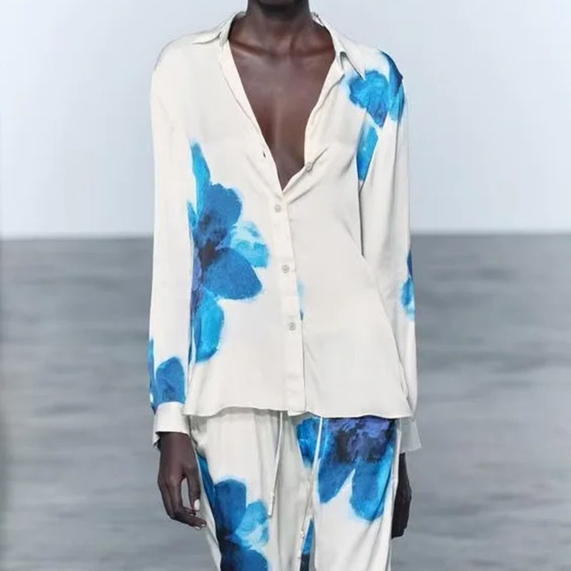 Camisa De Poliéster Con Solapa Estampada