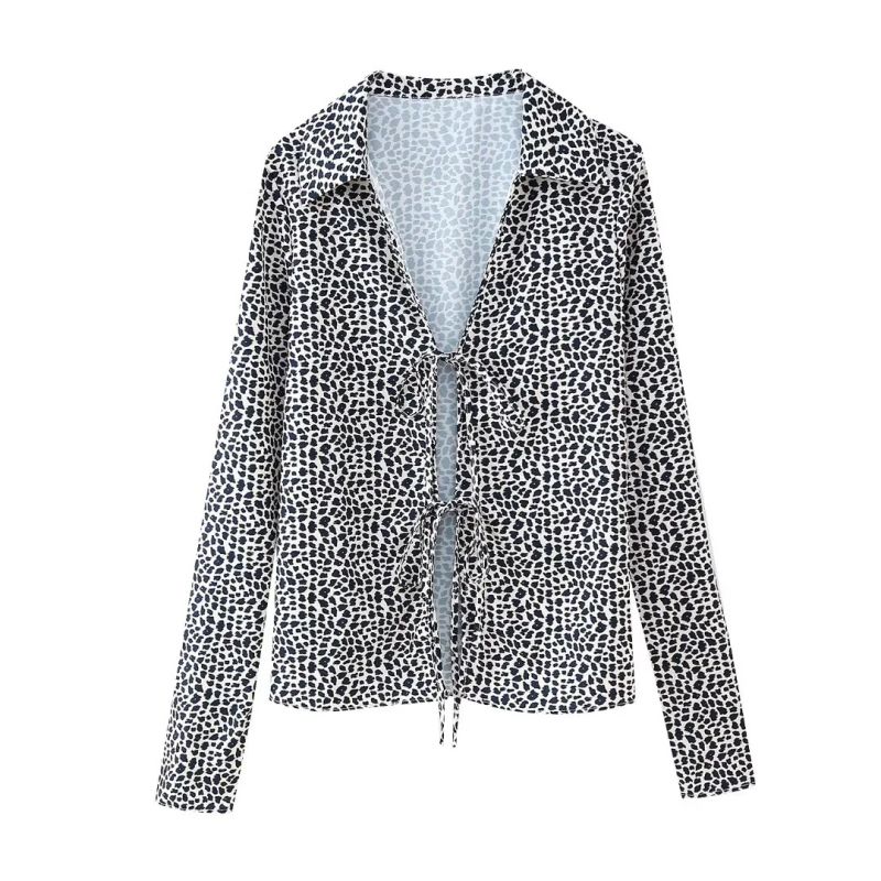 Camisa Con Lazo De Poliéster Con Estampado De Leopardo