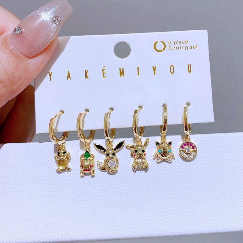 Conjunto De Pendientes Geométricos De Circonitas Con Incrustaciones De Cobre