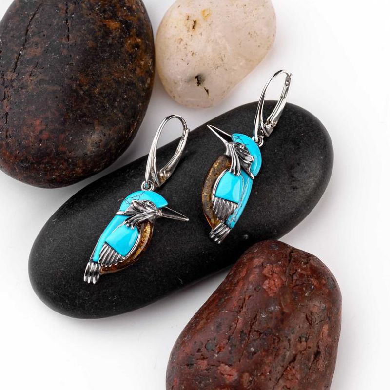 Pendientes Geométricos De Aleación Con Forma De Pájaro Y Gota De Aceite