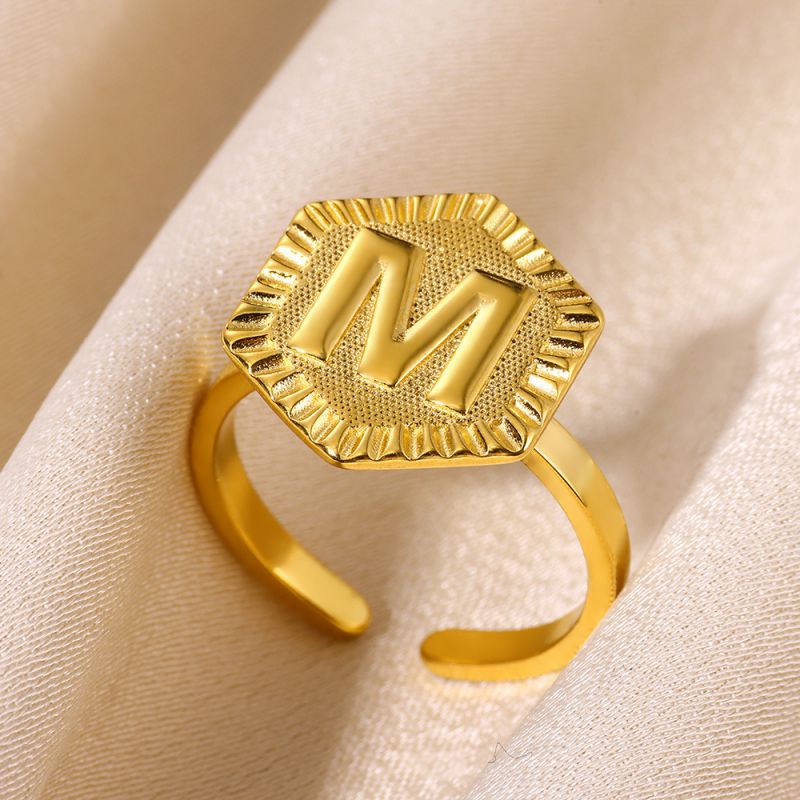 Anillo Abierto Hexagonal De Acero Inoxidable 26 Letras